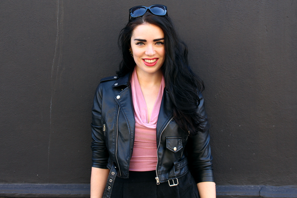 Pale pink leather jacket cheap